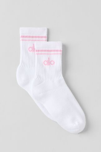 Alo Yoga Unisex Half-Crew Throwback Sock - White/Pink Marshmallow in Saudi Arabia