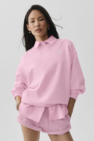 Alo Yoga Accolade Crew Neck Pullover - Pink Marshmallow in Kuwait