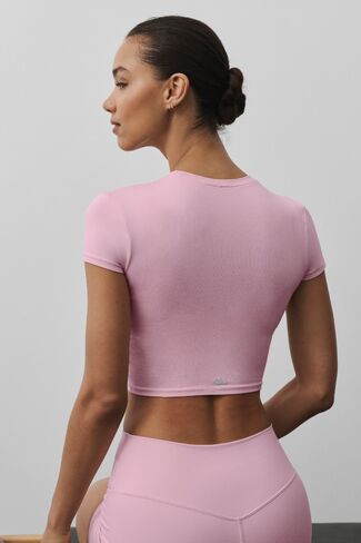 Alo Yoga Alosoft Crop Finesse Short Sleeve - Pink Marshmallow in Saudi Arabia