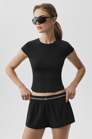 Alo Yoga Ribbed Modal Cap Sleeve Top - Black in Saudi Arabia