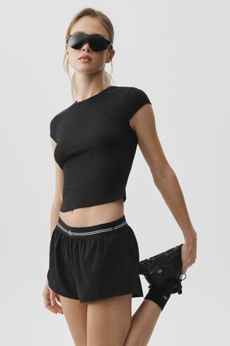 Alo Yoga Ribbed Modal Cap Sleeve Top - Black in Saudi Arabia