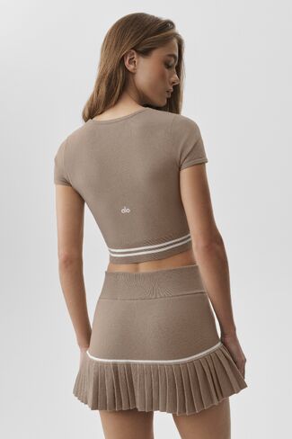 Alo Yoga Scholar Knit My Serve Short Sleeve - Gravel/White in Saudi Arabia