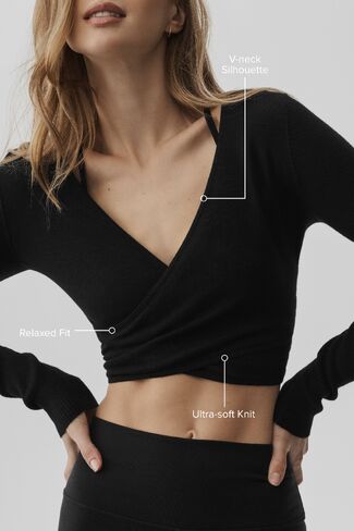 Alo Yoga Sweater Knit Crossover Long Sleeve - Black in Saudi Arabia