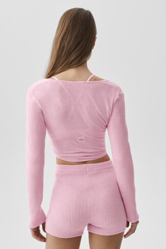 Alo Yoga Sweater Knit Crossover Long Sleeve - Pink Marshmallow in Saudi Arabia