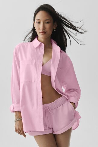 Alo Yoga Cotton Real Deal Button Up Long Sleeve - Pink Marshmallow in Saudi Arabia