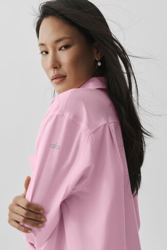 Alo Yoga Cotton Real Deal Button Up Long Sleeve - Pink Marshmallow in Saudi Arabia