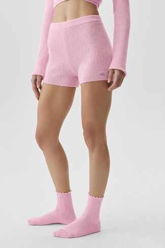 Alo Yoga Wool Cashmere Ribbed Noble Short - Pink Marshmallow in Saudi Arabia