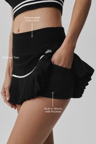 Alo Yoga Scholar Knit High-Waist My Serve Tennis Skirt - Black/White in Kuwait