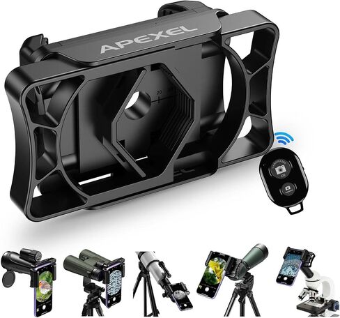 APEXEL Telescope Phone Adapter, Binocular Photo Adapter for Android & iPhone, Phone Holder Mount for Telescope, Monocular, Binocular, Microscope, Spotting Scope. (Including Bluetooth Shutter Remote) in Saudi Arabia
