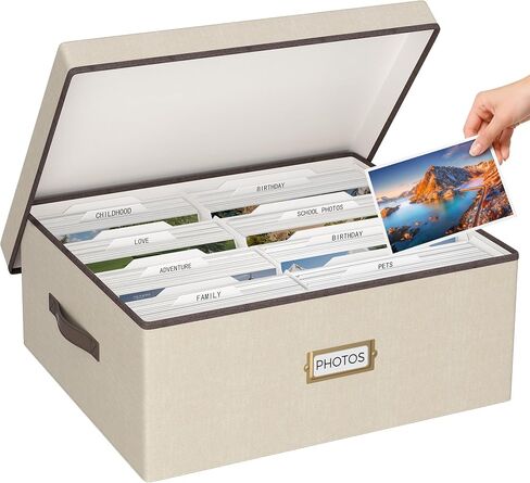 Linen Photo Storage Box 4x6 & 5x7 Photo Organizer with Divider for 1700 Pic | Portable Photo Box Storage With Lids, 8 Inner Case 48 Label 30 Divider, Foldable, with Handle, Wedding & Family Keepsake Box in Kuwait