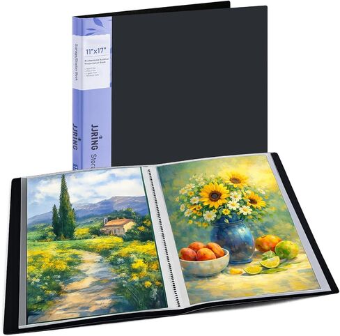 18x24 Black Art Portfolio Folder Displaying 48 Pages with Plastic Sleeves | 24-Pocket Presentation Book Binder For Artwork Storage Featuring Dark Inner Paper Inserts Protective Document Archival Holder in Saudi Arabia