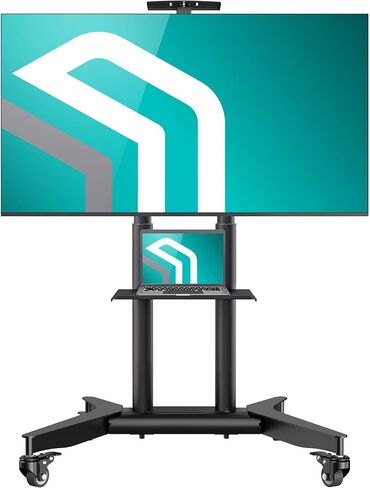 ONKRON Mobile TV Stand 32-75 Inch, up to 110 lbs, max VESA 600x400, Black | TV rolling cart height adjustable 39.3"-57.6", AV & webcam shelves, locking wheels; for home, office & meeting rooms in Saudi Arabia