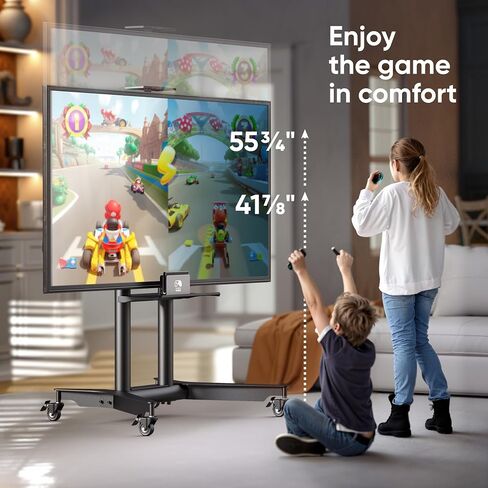 ONKRON Mobile TV Stand 32-75 Inch, up to 110 lbs, max VESA 600x400, Black | TV rolling cart height adjustable 39.3"-57.6", AV & webcam shelves, locking wheels; for home, office & meeting rooms in Saudi Arabia