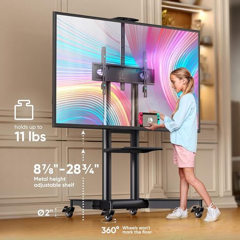 ONKRON Mobile TV Stand 32-75 Inch, up to 110 lbs, max VESA 600x400, Black | TV rolling cart height adjustable 39.3"-57.6", AV & webcam shelves, locking wheels; for home, office & meeting rooms in Saudi Arabia