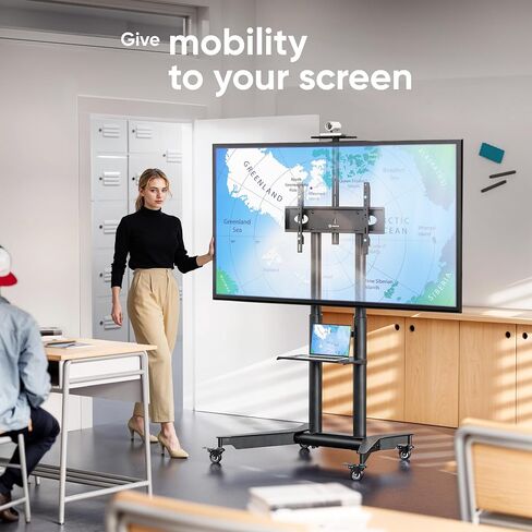 ONKRON Mobile TV Stand 32-75 Inch, up to 110 lbs, max VESA 600x400, Black | TV rolling cart height adjustable 39.3"-57.6", AV & webcam shelves, locking wheels; for home, office & meeting rooms in Saudi Arabia