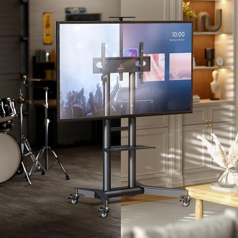 ONKRON Mobile TV Stand 32-75 Inch, up to 110 lbs, max VESA 600x400, Black | TV rolling cart height adjustable 39.3"-57.6", AV & webcam shelves, locking wheels; for home, office & meeting rooms in Saudi Arabia