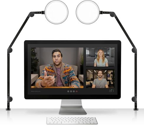 LUME CUBE Edge 2.0 LED Desk Lamp | Dimmable Home Office Desk Light with USB Charging Port & Strong Swing Arm | Adjustable Color Temperature and Brightness | Circle Webcam Light - White in Saudi Arabia