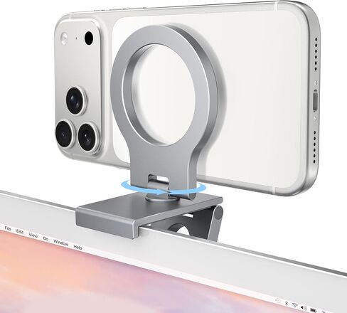 Itramax 360° Continuity Camera iPhone Webcam Mount for iMac&Desktop Monitor | Magnetic PC Phone Webcam Holder Stand,Metal Rings,for MagSafe iPhone 17 16 15 14 13 12 11 XR XS,Apple TV,Studio Display,Gray in Saudi Arabia
