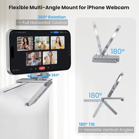 Itramax 360° Continuity Camera iPhone Webcam Mount for iMac&Desktop Monitor | Magnetic PC Phone Webcam Holder Stand,Metal Rings,for MagSafe iPhone 17 16 15 14 13 12 11 XR XS,Apple TV,Studio Display,Gray in Saudi Arabia
