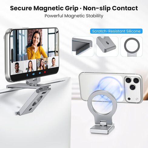 Itramax 360° Continuity Camera iPhone Webcam Mount for iMac&Desktop Monitor | Magnetic PC Phone Webcam Holder Stand,Metal Rings,for MagSafe iPhone 17 16 15 14 13 12 11 XR XS,Apple TV,Studio Display,Gray in Saudi Arabia