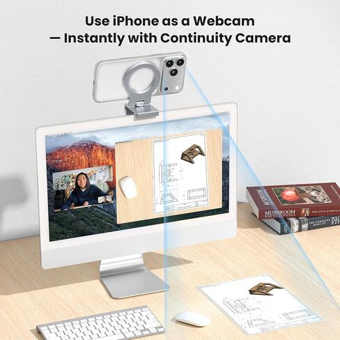 Itramax 360° Continuity Camera iPhone Webcam Mount for iMac&Desktop Monitor | Magnetic PC Phone Webcam Holder Stand,Metal Rings,for MagSafe iPhone 17 16 15 14 13 12 11 XR XS,Apple TV,Studio Display,Gray in Saudi Arabia