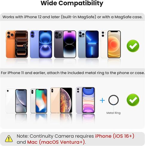 Itramax 360° Continuity Camera iPhone Webcam Mount for iMac&Desktop Monitor | Magnetic PC Phone Webcam Holder Stand,Metal Rings,for MagSafe iPhone 17 16 15 14 13 12 11 XR XS,Apple TV,Studio Display,Gray in Saudi Arabia