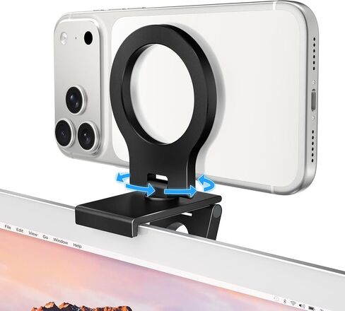 Itramax 360° Continuity Camera iPhone Webcam Mount for iMac&Desktop Monitor | Magnetic PC Phone Webcam Holder Stand,Metal Rings,for MagSafe iPhone 17 16 15 14 13 12 11 XR XS,Apple TV,Studio Display,Black in Saudi Arabia
