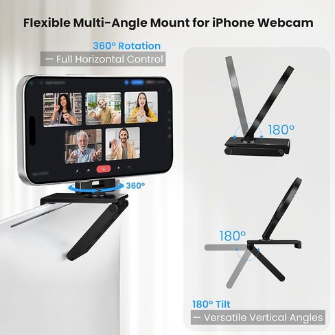 Itramax 360° Continuity Camera iPhone Webcam Mount for iMac&Desktop Monitor | Magnetic PC Phone Webcam Holder Stand,Metal Rings,for MagSafe iPhone 17 16 15 14 13 12 11 XR XS,Apple TV,Studio Display,Black in Saudi Arabia
