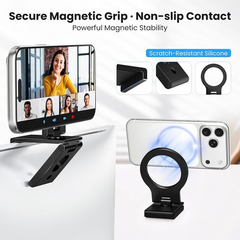 Itramax 360° Continuity Camera iPhone Webcam Mount for iMac&Desktop Monitor | Magnetic PC Phone Webcam Holder Stand,Metal Rings,for MagSafe iPhone 17 16 15 14 13 12 11 XR XS,Apple TV,Studio Display,Black in Saudi Arabia