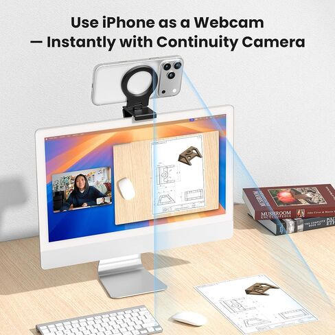 Itramax 360° Continuity Camera iPhone Webcam Mount for iMac&Desktop Monitor | Magnetic PC Phone Webcam Holder Stand,Metal Rings,for MagSafe iPhone 17 16 15 14 13 12 11 XR XS,Apple TV,Studio Display,Black in Saudi Arabia