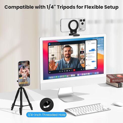 Itramax 360° Continuity Camera iPhone Webcam Mount for iMac&Desktop Monitor | Magnetic PC Phone Webcam Holder Stand,Metal Rings,for MagSafe iPhone 17 16 15 14 13 12 11 XR XS,Apple TV,Studio Display,Black in Saudi Arabia