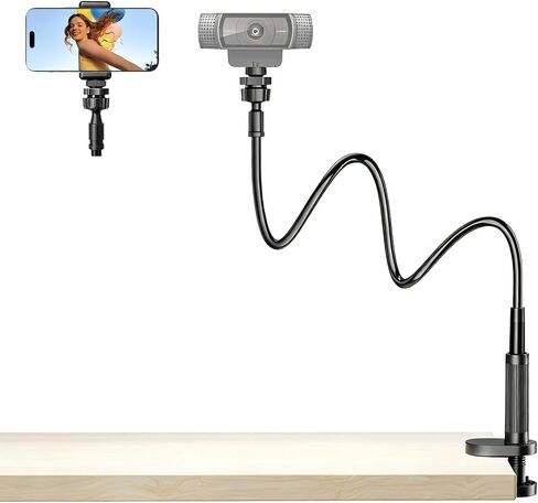 Webcam Stand Camera Desk Mount with Phone Holder for Logitech C922 GoPro | 36" Flexible Webcam Stand, Thick Base & Clamp Mount | Compatible with Logitech C930e/C930/C920/C922x/Brio 4K & GoPro Hero 8-4 in Saudi Arabia