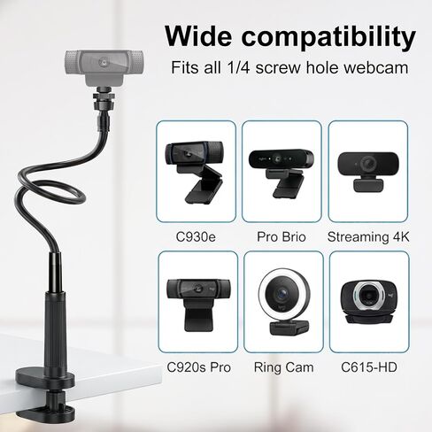 Webcam Stand Camera Desk Mount with Phone Holder for Logitech C922 GoPro | 36" Flexible Webcam Stand, Thick Base & Clamp Mount | Compatible with Logitech C930e/C930/C920/C922x/Brio 4K & GoPro Hero 8-4 in Saudi Arabia