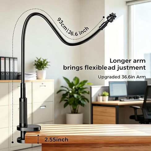 Webcam Stand Camera Desk Mount with Phone Holder for Logitech C922 GoPro | 36" Flexible Webcam Stand, Thick Base & Clamp Mount | Compatible with Logitech C930e/C930/C920/C922x/Brio 4K & GoPro Hero 8-4 in Saudi Arabia