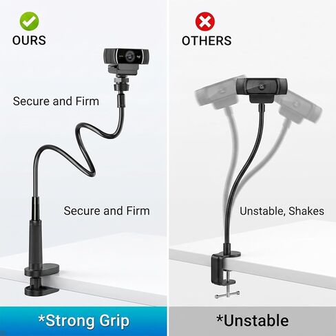 Webcam Stand Camera Desk Mount with Phone Holder for Logitech C922 GoPro | 36" Flexible Webcam Stand, Thick Base & Clamp Mount | Compatible with Logitech C930e/C930/C920/C922x/Brio 4K & GoPro Hero 8-4 in Saudi Arabia