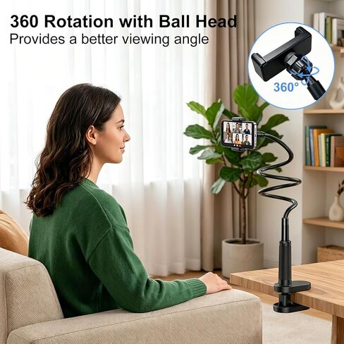 Webcam Stand Camera Desk Mount with Phone Holder for Logitech C922 GoPro | 36" Flexible Webcam Stand, Thick Base & Clamp Mount | Compatible with Logitech C930e/C930/C920/C922x/Brio 4K & GoPro Hero 8-4 in Saudi Arabia