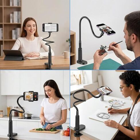 Webcam Stand Camera Desk Mount with Phone Holder for Logitech C922 GoPro | 36" Flexible Webcam Stand, Thick Base & Clamp Mount | Compatible with Logitech C930e/C930/C920/C922x/Brio 4K & GoPro Hero 8-4 in Saudi Arabia