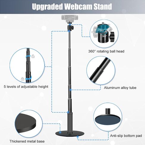 JCWINY Webcam Stand, 28 Inch Web Cam Stand for Desk, Adjustable Webcam Mount Camera Stand for Logitech Webcam C922 C930e C920S C920 C615 C960 C920x BRIO 4K NexiGo N60 and Others in Saudi Arabia