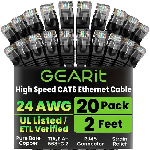 كابل إيثرنت GEARit Cat 6 بطول 5 أقدام (20 حزمة) - كابل تصحيح Cat6، كابل تصحيح Cat 6، كابل Cat6، كابل Cat 6، كابل إيثرنت Cat6، كابل الشبكة، كابل الإنترنت - أصفر 5 أقدام in Kuwait