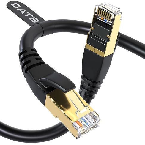 كابل إيثرنت DbillionDa Cat 8، كابل 6FT 40Gbps 2000MHz RJ45 LAN | كابل إنترنت 3FT 6FT 10FT 15FT 20FT 25FT 30FT 35FT 40FT 50FT 60FT 65FT 100FT 150FT لجهاز التوجيه والمودم والتبديل وPS5 وXbox in Kuwait