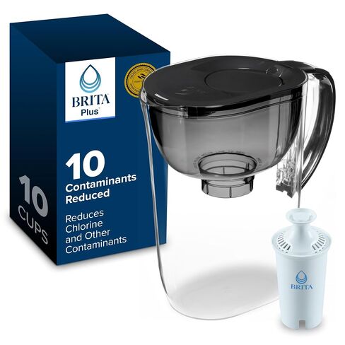 Brita Small 10 Cup Water Filter Pitcher, 1 BritaPlus Filter, Metro, Black | WQA and NSF/ANSI Certified, Reduces Chlorine, Copper, Mercury & Cadmium, Lasts 2 Months, Household Essential in Kuwait