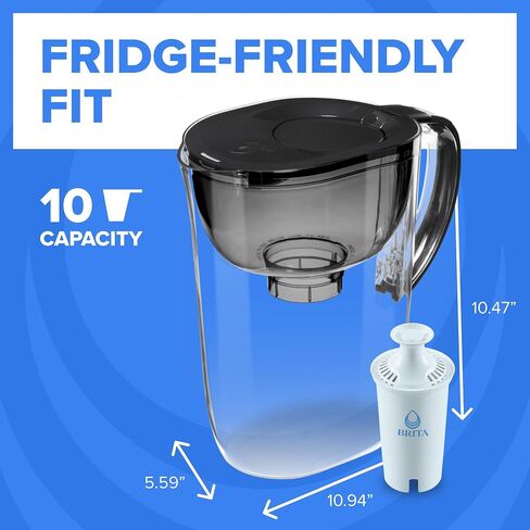 Brita Small 10 Cup Water Filter Pitcher, 1 BritaPlus Filter, Metro, Black | WQA and NSF/ANSI Certified, Reduces Chlorine, Copper, Mercury & Cadmium, Lasts 2 Months, Household Essential in Kuwait
