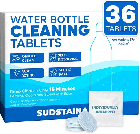 Sudstainables Water Bottle Cleaner Tablets, 36 Count | Cleans reusable bottles, tumblers, flasks and hydration packs. Removes stains and odors without scrubbing. in Saudi Arabia