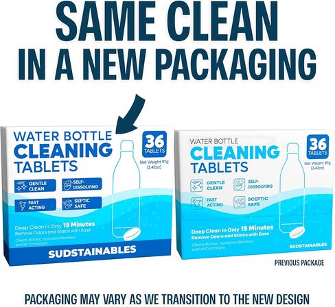 Sudstainables Water Bottle Cleaner Tablets, 36 Count | Cleans reusable bottles, tumblers, flasks and hydration packs. Removes stains and odors without scrubbing. in Saudi Arabia