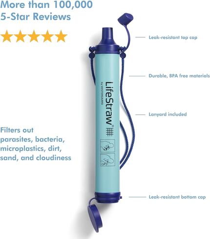 LifeStraw Personal Water Filter for Hiking, Travel and Emergency, Blue, 1PK | Water Filter for Hiking, Camping, Travel, and Emergency Preparedness, Removes Bacteria & Parasites in Kuwait