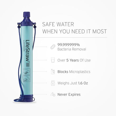 LifeStraw Personal Water Filter for Hiking, Travel and Emergency, Blue, 1PK | Water Filter for Hiking, Camping, Travel, and Emergency Preparedness, Removes Bacteria & Parasites in Kuwait