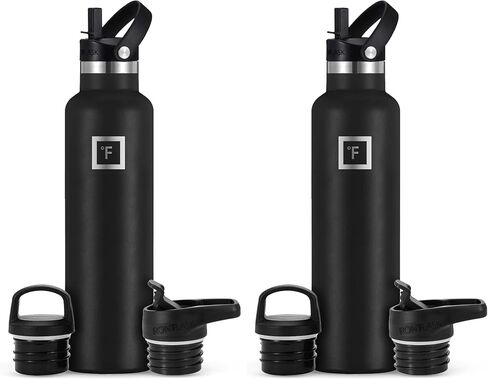 IRON °FLASK 24 oz Narrow Mouth Water Bottle with Straw | Insulated Stainless Steel Sports Water Bottle with Leakproof Straw Lid - BPA Free, Cold 24 Hrs, Sweat Free (Midnight Black) in Saudi Arabia