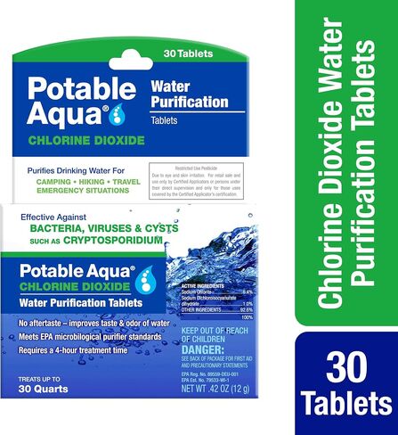 Potable Aqua Chlorine Dioxide Water Purification Tablets - 30 Count & Water Purification Tablets with PA Plus - Two 50 Count Bottles in Saudi Arabia