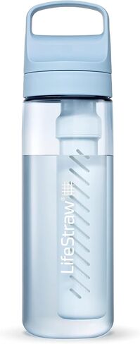 LifeStraw Go Series Water Filter Bottle - BPA-Free, Removes Bacteria, Parasites, Microplastics, Improves Taste, 22oz, Aegean Sea | Plastic Water Filter Bottle for Travel and Everyday use removes Bacteria, parasites and microplastics, Improves Taste in Saudi Arabia