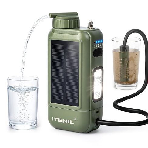 ITEHIL Portable Electric Water Filter, 0.01 Micron Camping Water Purifier with Solar, Outdoor Water Purification System for Camping, Hiking, Emergency & Survival in Kuwait